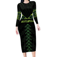 Custom New Zealand Maori Koru Koiri Motif Family Matching Long Sleeve Bodycon Dress and Hawaiian Shirt LT9 Mom's Dress Green - Polynesian Pride