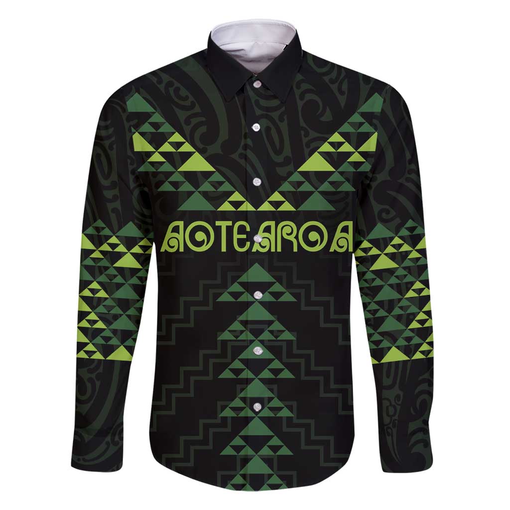 Custom New Zealand Maori Koru Koiri Motif Family Matching Mermaid Dress and Hawaiian Shirt LT9 Dad's Shirt - Long Sleeve Green - Polynesian Pride