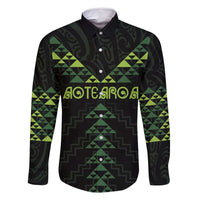 Custom New Zealand Maori Koru Koiri Motif Family Matching Mermaid Dress and Hawaiian Shirt LT9 Dad's Shirt - Long Sleeve Green - Polynesian Pride
