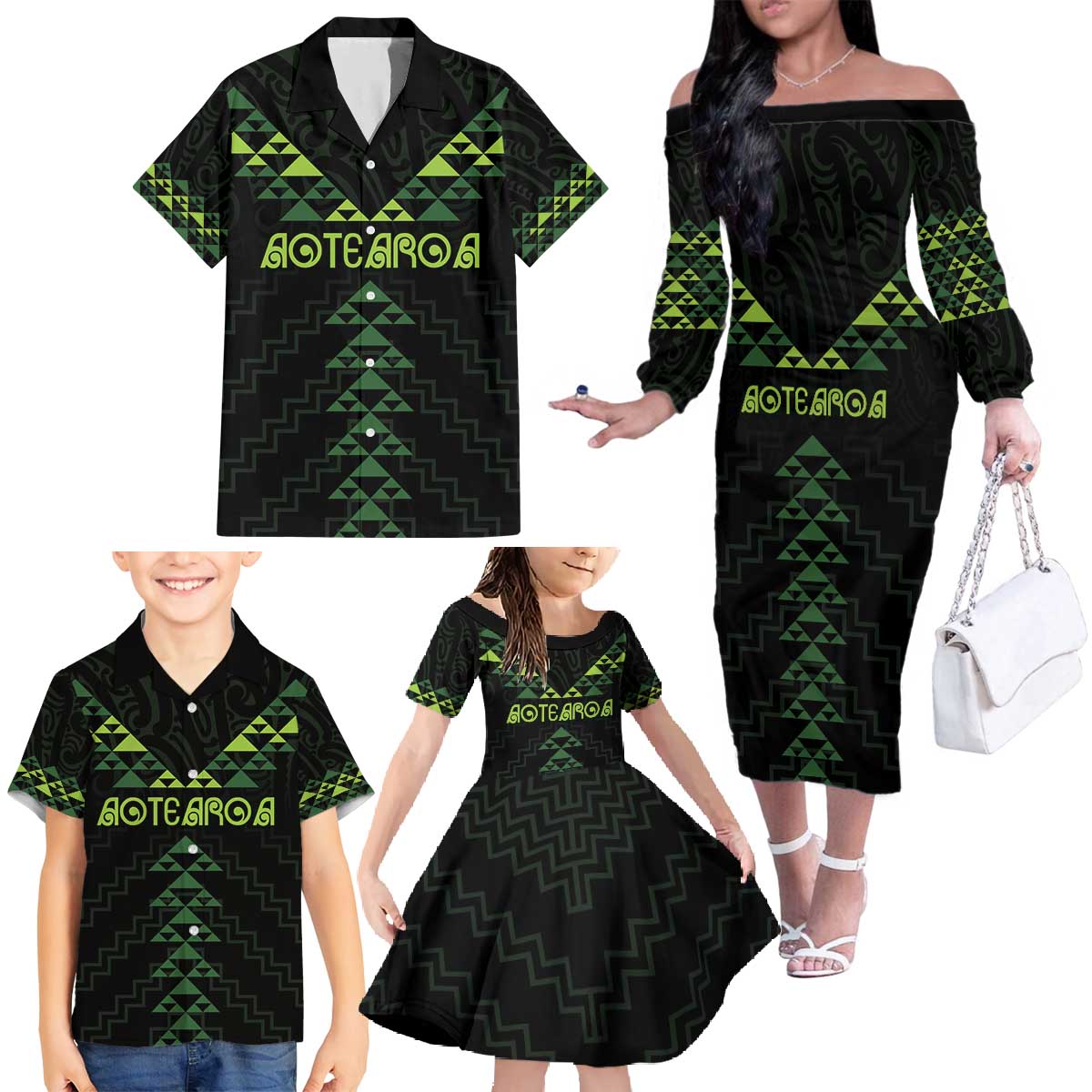 Custom New Zealand Maori Koru Koiri Motif Family Matching Off The Shoulder Long Sleeve Dress and Hawaiian Shirt LT9 - Polynesian Pride