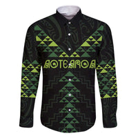 Custom New Zealand Maori Koru Koiri Motif Family Matching Off The Shoulder Long Sleeve Dress and Hawaiian Shirt LT9 Dad's Shirt - Long Sleeve Green - Polynesian Pride