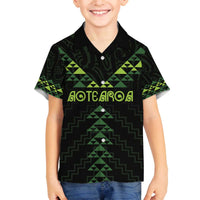Custom New Zealand Maori Koru Koiri Motif Family Matching Off The Shoulder Long Sleeve Dress and Hawaiian Shirt LT9 Son's Shirt Green - Polynesian Pride