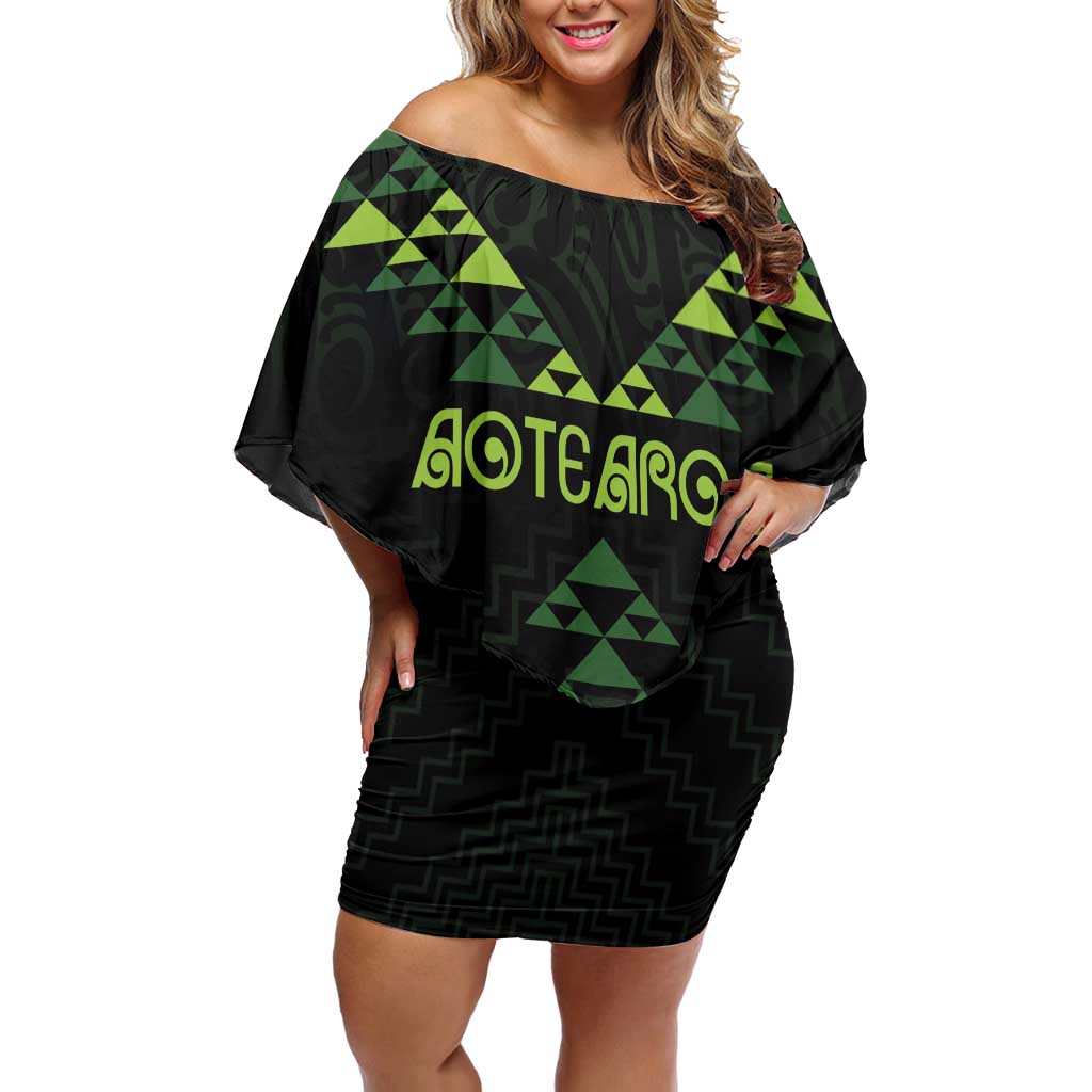 Custom New Zealand Maori Koru Koiri Motif Family Matching Off Shoulder Short Dress and Hawaiian Shirt LT9 Mom's Dress Green - Polynesian Pride