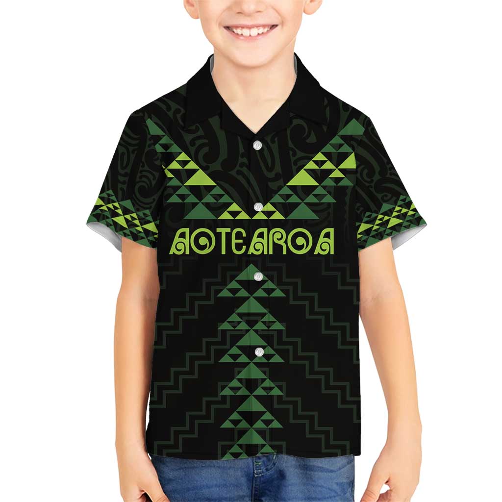 Custom New Zealand Maori Koru Koiri Motif Family Matching Off Shoulder Short Dress and Hawaiian Shirt LT9 Son's Shirt Green - Polynesian Pride