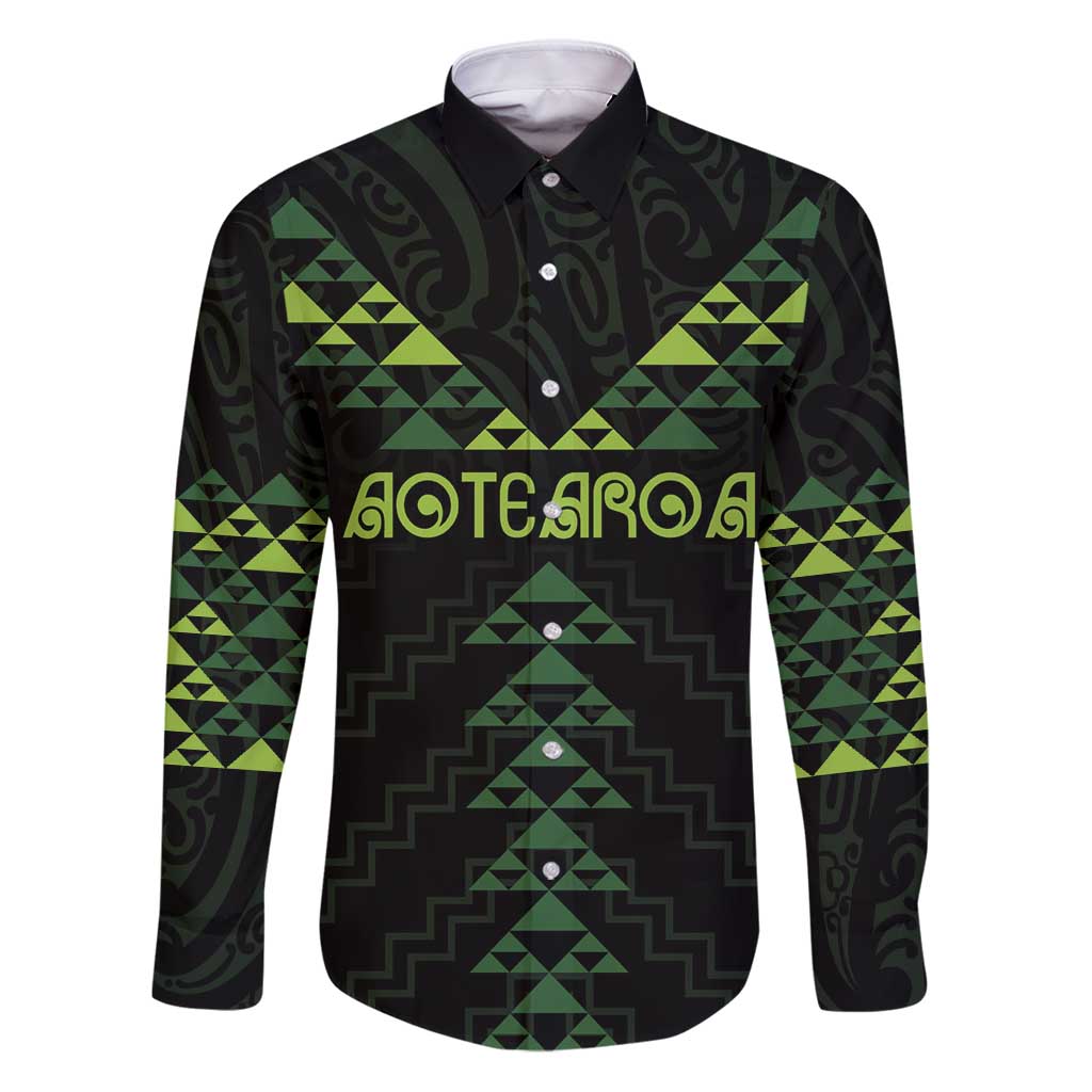 Custom New Zealand Maori Koru Koiri Motif Family Matching Puletasi and Hawaiian Shirt LT9 Dad's Shirt - Long Sleeve Green - Polynesian Pride