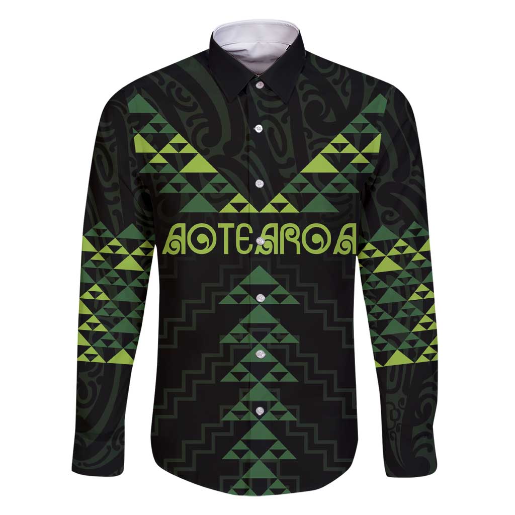 Custom New Zealand Maori Koru Koiri Motif Family Matching Short Sleeve Bodycon Dress and Hawaiian Shirt LT9 Dad's Shirt - Long Sleeve Green - Polynesian Pride