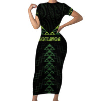 Custom New Zealand Maori Koru Koiri Motif Family Matching Short Sleeve Bodycon Dress and Hawaiian Shirt LT9 Mom's Dress Green - Polynesian Pride