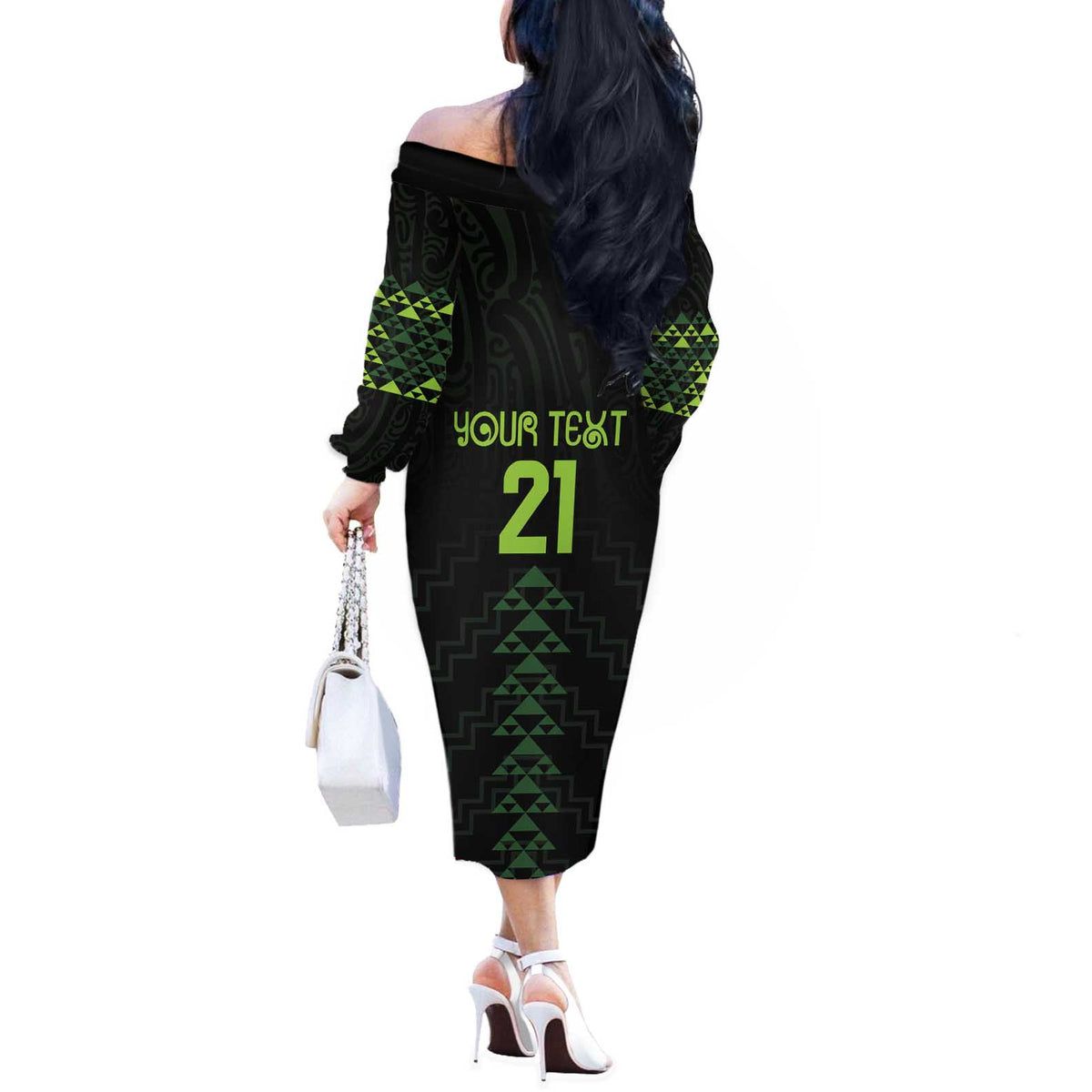 Custom New Zealand Maori Koru Koiri Motif Off The Shoulder Long Sleeve Dress