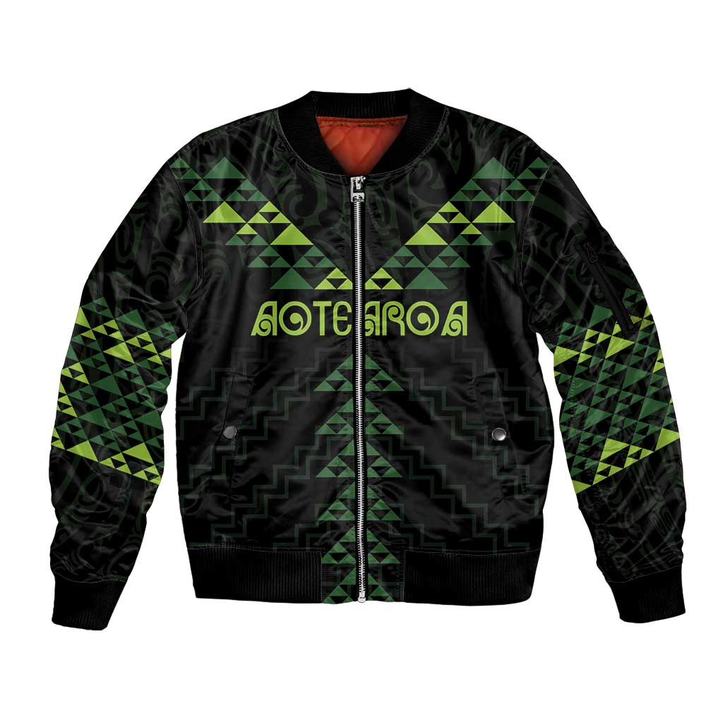 Custom New Zealand Maori Koru Koiri Motif Sleeve Zip Bomber Jacket LT9 Unisex Green - Polynesian Pride