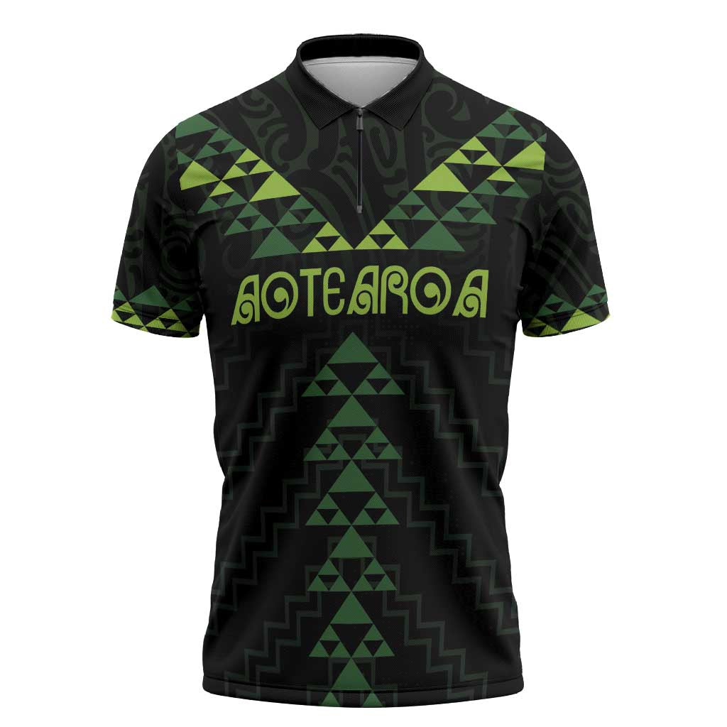 Custom New Zealand Maori Koru Koiri Motif Zipper Polo Shirt LT9 Green - Polynesian Pride