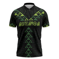 Custom New Zealand Maori Koru Koiri Motif Zipper Polo Shirt LT9 Green - Polynesian Pride