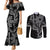 Filipino Sun Tribal Tattoo Couples Matching Mermaid Dress and Long Sleeve Button Shirt Philippines Inspired Barong Simple Black
