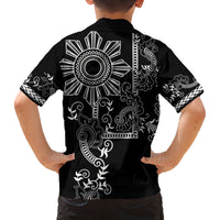 Filipino Sun Tribal Tattoo Family Matching Long Sleeve Bodycon Dress and Hawaiian Shirt Philippines Inspired Barong Simple Black LT9 - Polynesian Pride