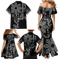 Filipino Sun Tribal Tattoo Family Matching Mermaid Dress and Hawaiian Shirt Philippines Inspired Barong Simple Black LT9 - Polynesian Pride