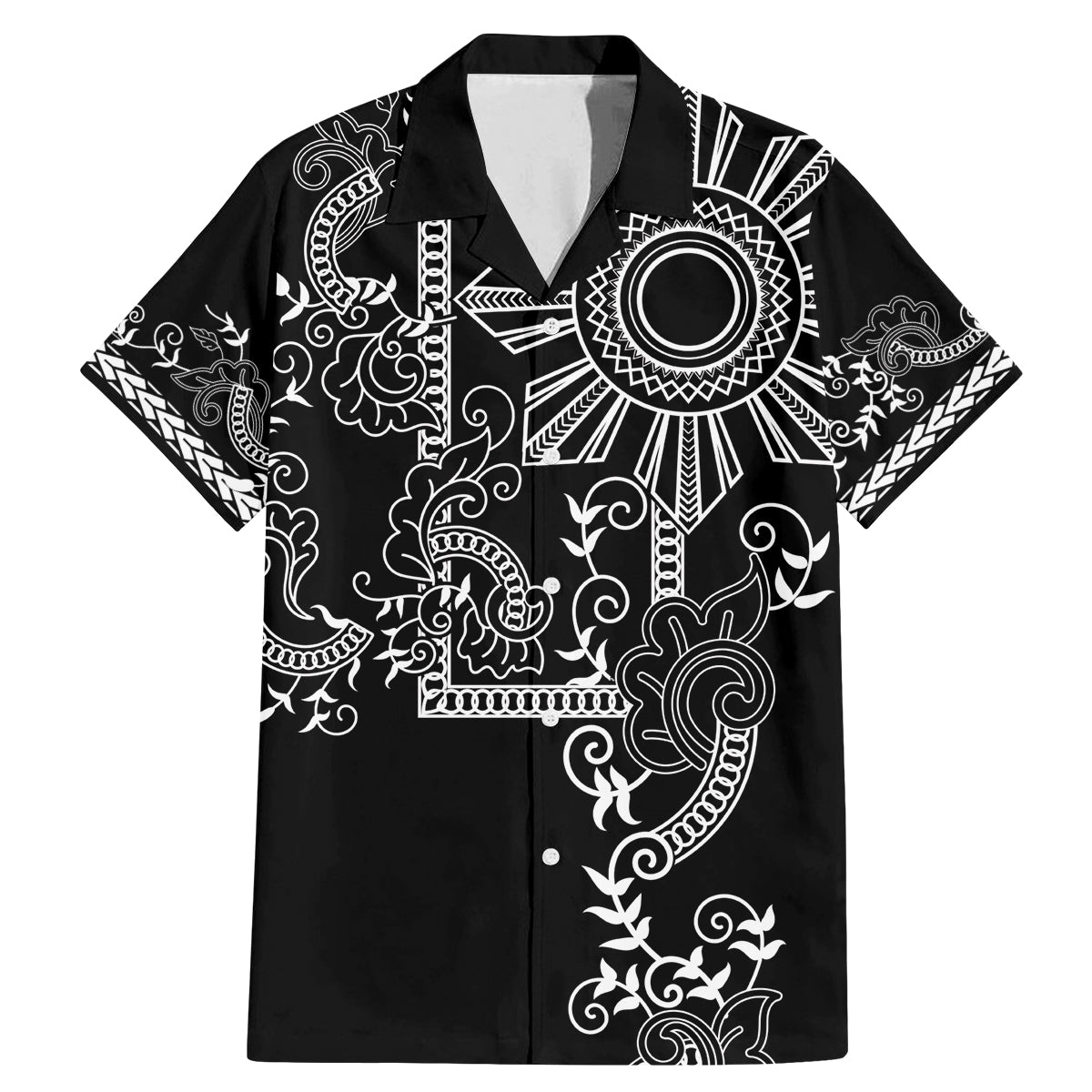 Filipino Sun Tribal Tattoo Family Matching Mermaid Dress and Hawaiian Shirt Philippines Inspired Barong Simple Black LT9 Dad's Shirt - Short Sleeve Black - Polynesian Pride