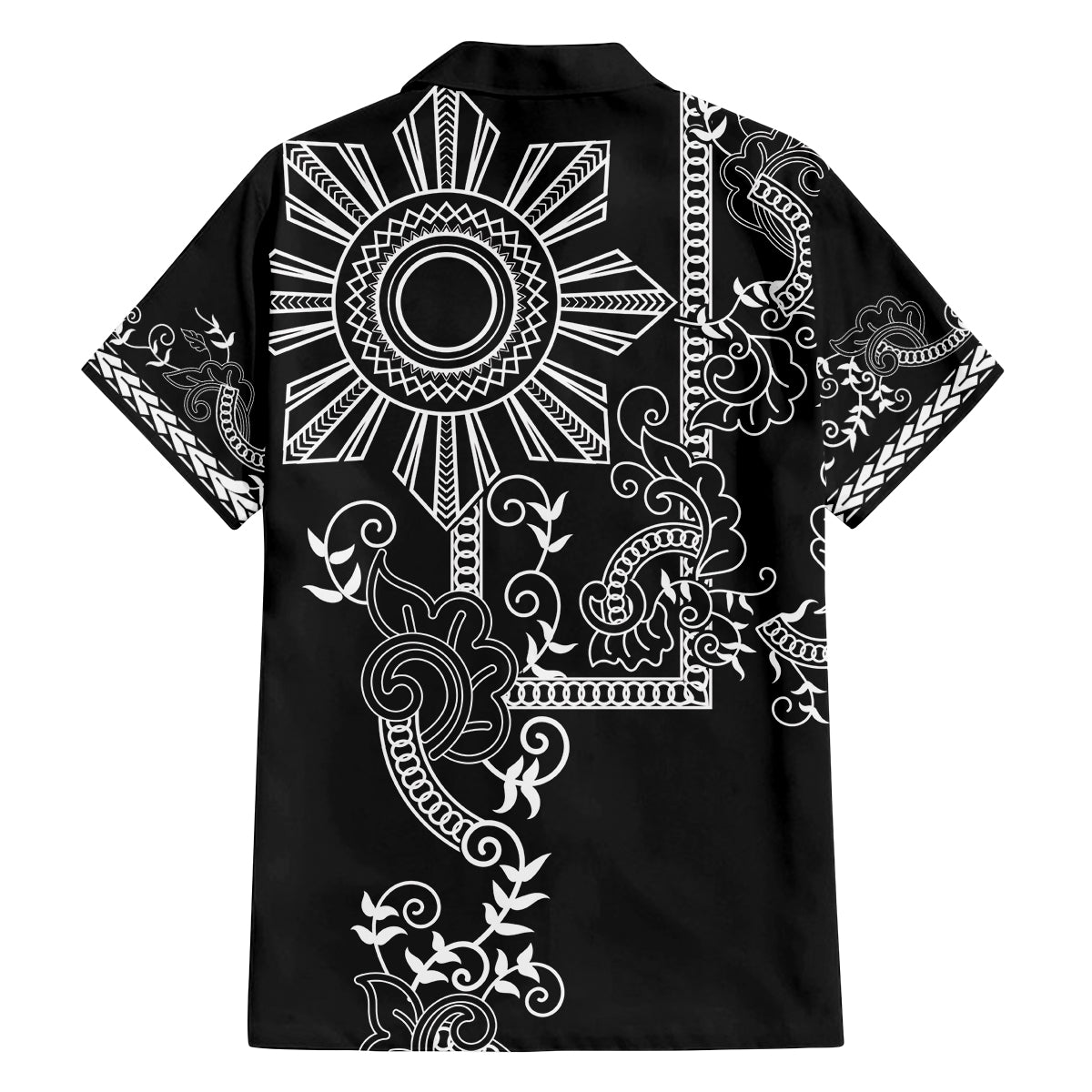 Filipino Sun Tribal Tattoo Family Matching Off Shoulder Maxi Dress and Hawaiian Shirt Philippines Inspired Barong Simple Black LT9 - Polynesian Pride