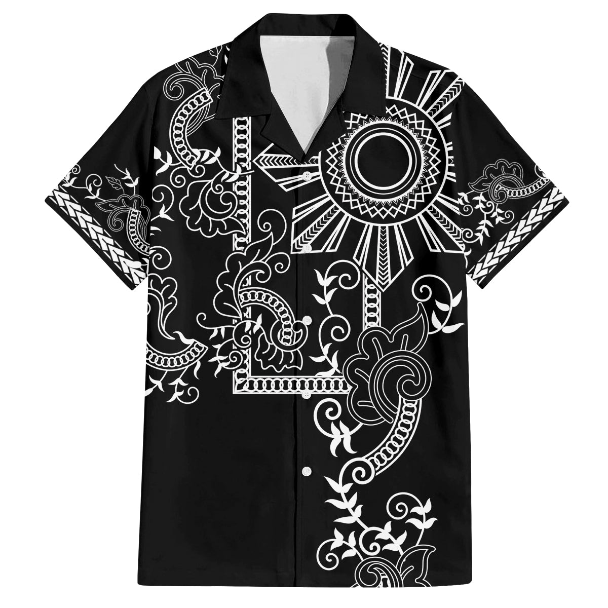 Filipino Sun Tribal Tattoo Family Matching Off Shoulder Short Dress and Hawaiian Shirt Philippines Inspired Barong Simple Black LT9 Dad's Shirt - Short Sleeve Black - Polynesian Pride