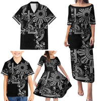 Filipino Sun Tribal Tattoo Family Matching Puletasi and Hawaiian Shirt Philippines Inspired Barong Simple Black LT9 - Polynesian Pride