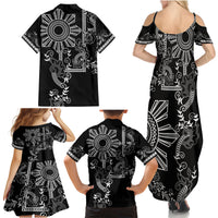Filipino Sun Tribal Tattoo Family Matching Summer Maxi Dress and Hawaiian Shirt Philippines Inspired Barong Simple Black LT9 - Polynesian Pride