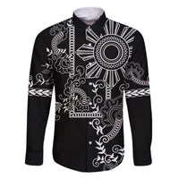 Filipino Sun Tribal Tattoo Family Matching Tank Maxi Dress and Hawaiian Shirt Philippines Inspired Barong Simple Black LT9 Dad's Shirt - Long Sleeve Black - Polynesian Pride