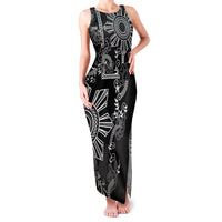 Filipino Sun Tribal Tattoo Family Matching Tank Maxi Dress and Hawaiian Shirt Philippines Inspired Barong Simple Black LT9 Mom's Dress Black - Polynesian Pride