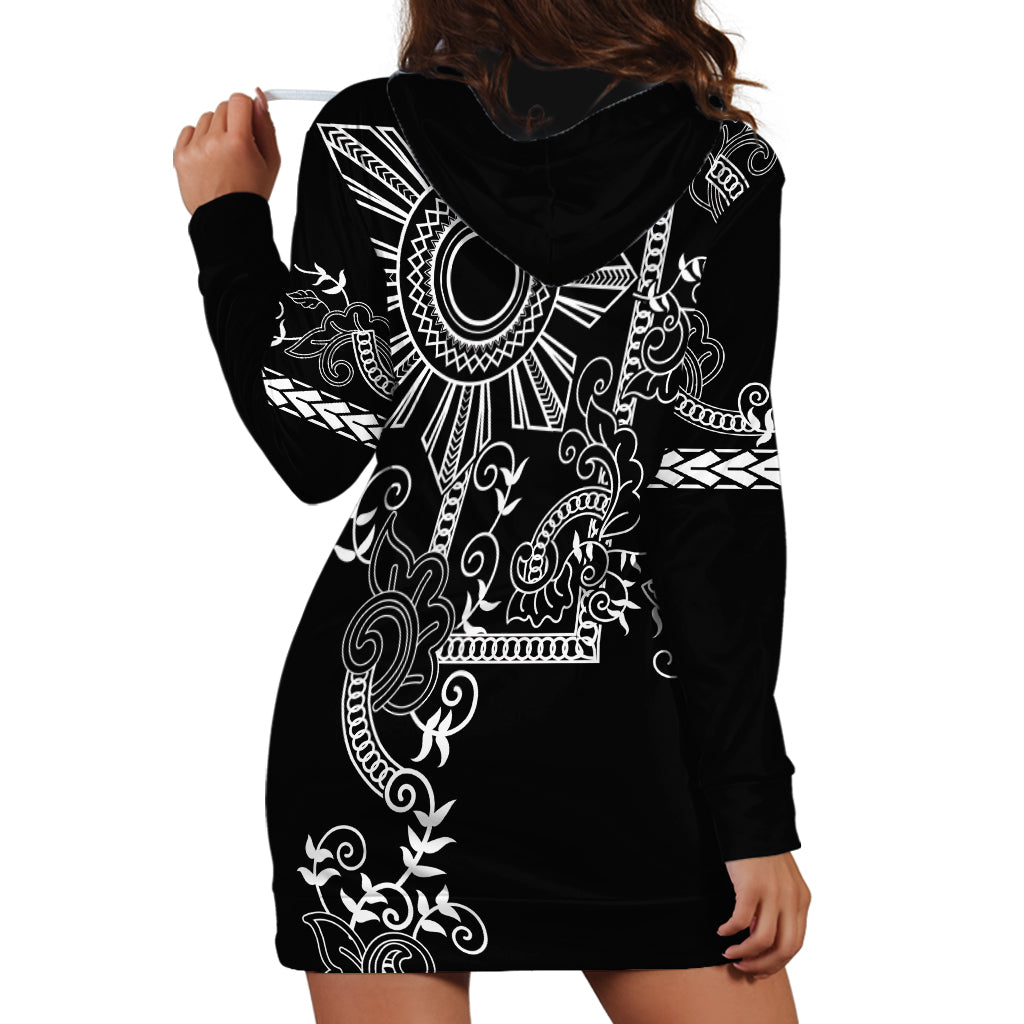 Filipino Sun Tribal Tattoo Hoodie Dress Philippines Inspired Barong Simple Black LT9 - Polynesian Pride