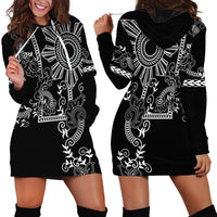 Filipino Sun Tribal Tattoo Hoodie Dress Philippines Inspired Barong Simple Black LT9 - Polynesian Pride