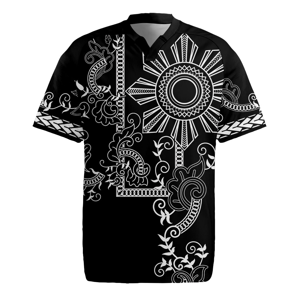 Filipino Sun Tribal Tattoo Rugby Jersey Philippines Inspired Barong Simple Black