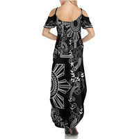 Filipino Sun Tribal Tattoo Summer Maxi Dress Philippines Inspired Barong Simple Black
