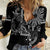 Filipino Sun Tribal Tattoo Women Casual Shirt Philippines Inspired Barong Simple Black