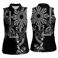 Filipino Sun Tribal Tattoo Women Sleeveless Polo Shirt Philippines Inspired Barong Simple Black LT9 - Polynesian Pride