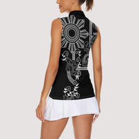 Filipino Sun Tribal Tattoo Women Sleeveless Polo Shirt Philippines Inspired Barong Simple Black LT9 - Polynesian Pride