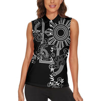 Filipino Sun Tribal Tattoo Women Sleeveless Polo Shirt Philippines Inspired Barong Simple Black LT9 - Polynesian Pride