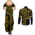 Filipino Sun Tribal Tattoo Couples Matching Summer Maxi Dress and Long Sleeve Button Shirt Philippines Inspired Barong Simple Gold
