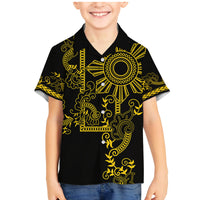 Filipino Sun Tribal Tattoo Family Matching Mermaid Dress and Hawaiian Shirt Philippines Inspired Barong Simple Gold LT9 Son's Shirt Gold - Polynesian Pride