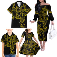 Filipino Sun Tribal Tattoo Family Matching Off The Shoulder Long Sleeve Dress and Hawaiian Shirt Philippines Inspired Barong Simple Gold LT9 - Polynesian Pride
