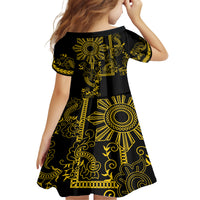 Filipino Sun Tribal Tattoo Family Matching Off Shoulder Maxi Dress and Hawaiian Shirt Philippines Inspired Barong Simple Gold LT9 - Polynesian Pride