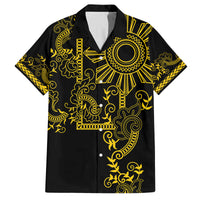 Filipino Sun Tribal Tattoo Family Matching Off Shoulder Maxi Dress and Hawaiian Shirt Philippines Inspired Barong Simple Gold LT9 Dad's Shirt - Short Sleeve Gold - Polynesian Pride
