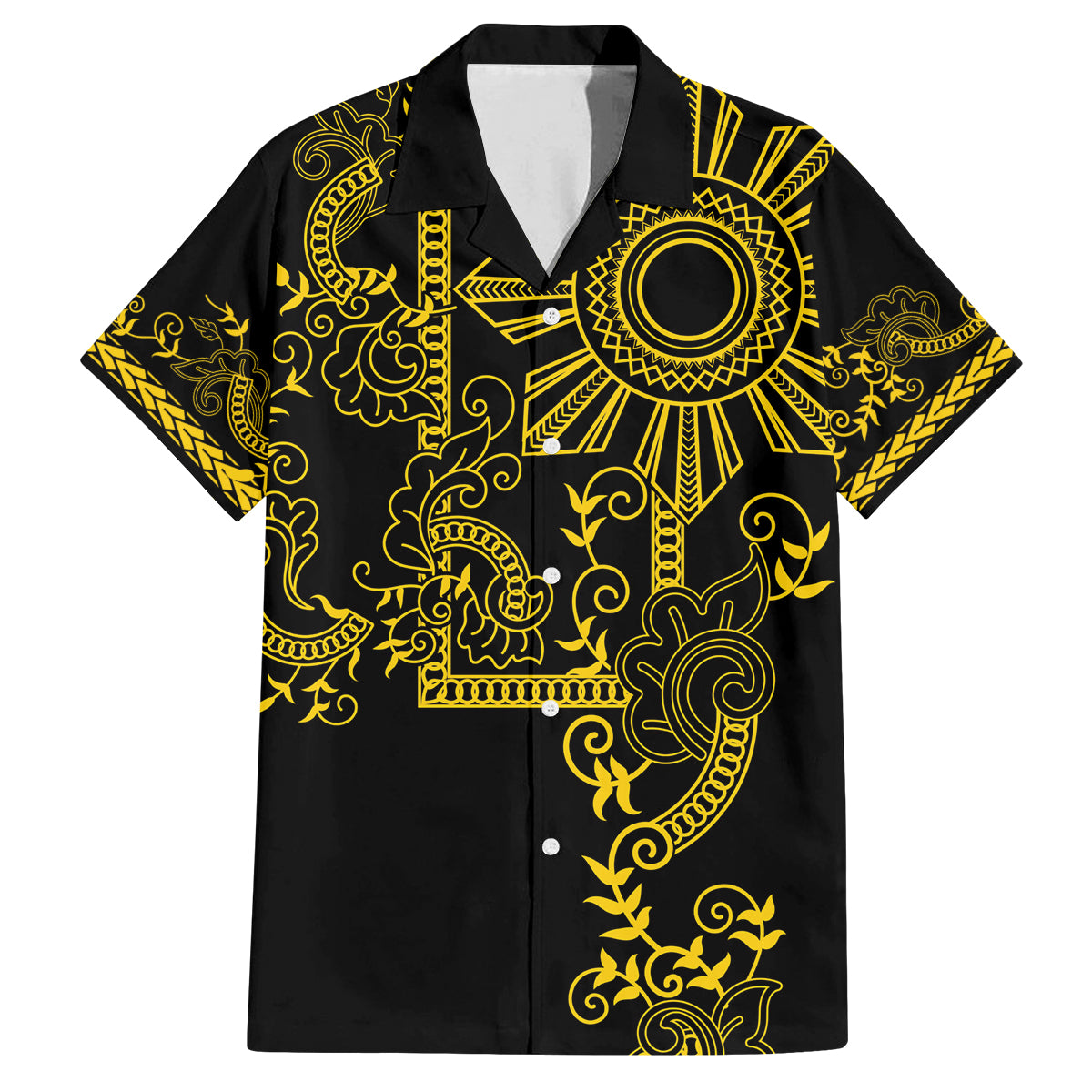 Filipino Sun Tribal Tattoo Family Matching Off Shoulder Short Dress and Hawaiian Shirt Philippines Inspired Barong Simple Gold LT9 Dad's Shirt - Short Sleeve Gold - Polynesian Pride