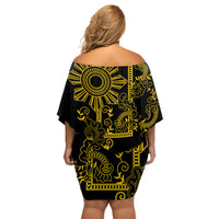 Filipino Sun Tribal Tattoo Family Matching Off Shoulder Short Dress and Hawaiian Shirt Philippines Inspired Barong Simple Gold LT9 - Polynesian Pride