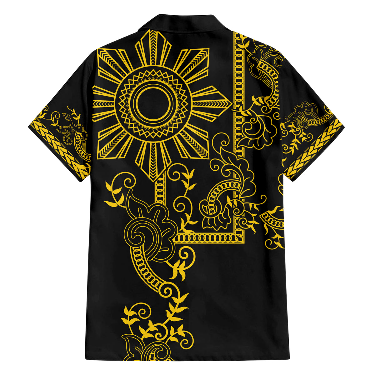Filipino Sun Tribal Tattoo Family Matching Short Sleeve Bodycon Dress and Hawaiian Shirt Philippines Inspired Barong Simple Gold LT9 - Polynesian Pride