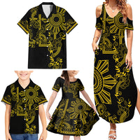 Filipino Sun Tribal Tattoo Family Matching Summer Maxi Dress and Hawaiian Shirt Philippines Inspired Barong Simple Gold LT9 - Polynesian Pride