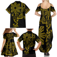 Filipino Sun Tribal Tattoo Family Matching Summer Maxi Dress and Hawaiian Shirt Philippines Inspired Barong Simple Gold LT9 - Polynesian Pride