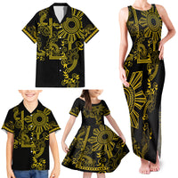 Filipino Sun Tribal Tattoo Family Matching Tank Maxi Dress and Hawaiian Shirt Philippines Inspired Barong Simple Gold LT9 - Polynesian Pride