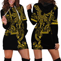 Filipino Sun Tribal Tattoo Hoodie Dress Philippines Inspired Barong Simple Gold LT9 - Polynesian Pride