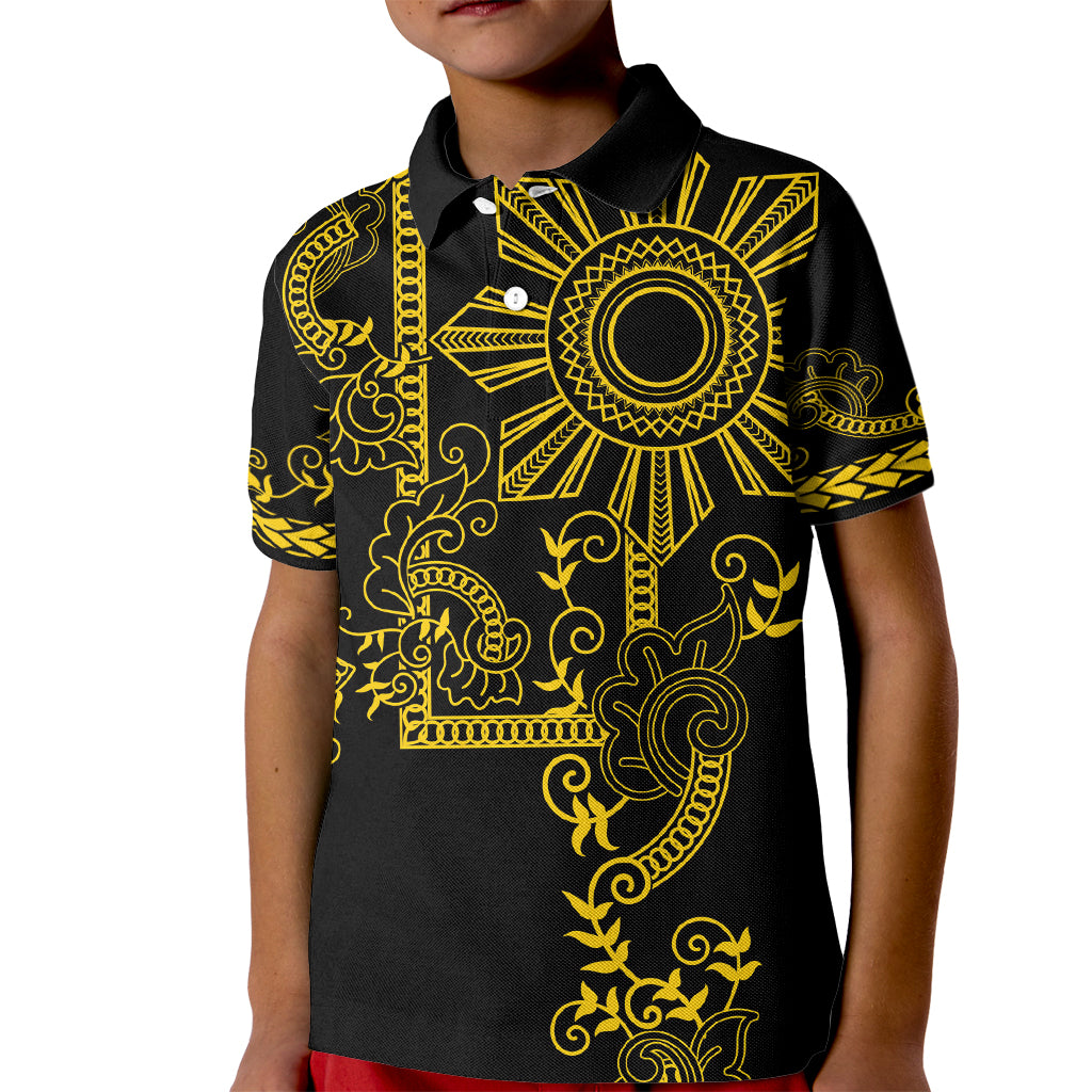 Filipino Sun Tribal Tattoo Kid Polo Shirt Philippines Inspired Barong Simple Gold