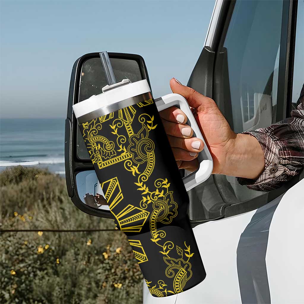 Filipino Sun Tribal Tattoo Tumbler With Handle Philippines Inspired Barong Simple Gold