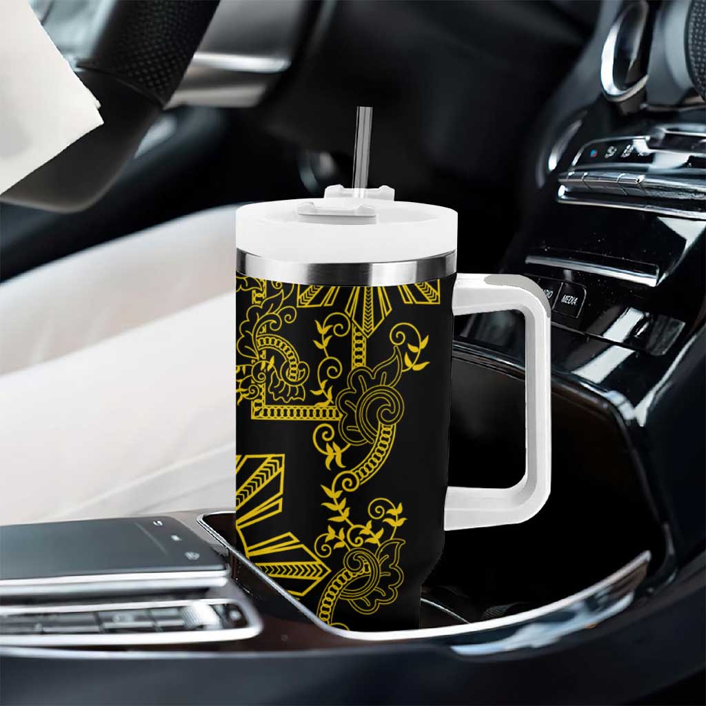 Filipino Sun Tribal Tattoo Tumbler With Handle Philippines Inspired Barong Simple Gold
