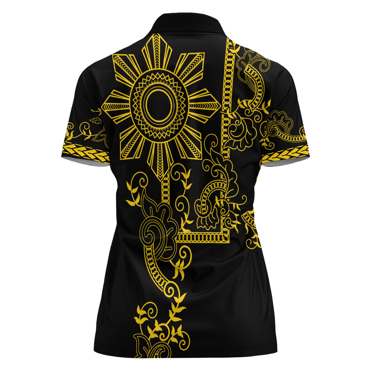 Filipino Sun Tribal Tattoo Women Polo Shirt Philippines Inspired Barong Simple Gold LT9 - Polynesian Pride