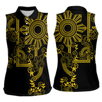 Filipino Sun Tribal Tattoo Women Sleeveless Polo Shirt Philippines Inspired Barong Simple Gold LT9 - Polynesian Pride